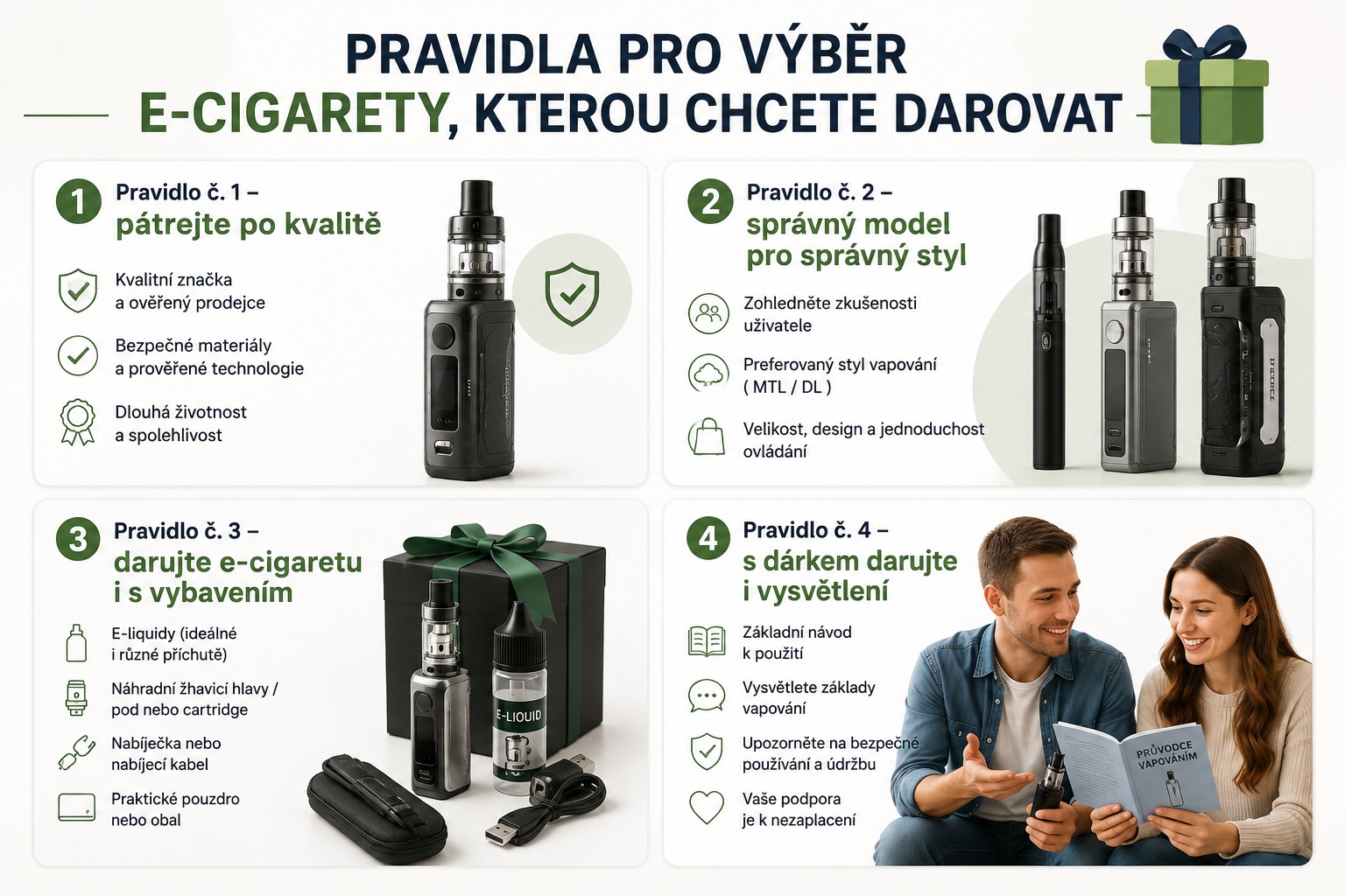 Pravidla pro výběr e-cigarety, kterou chcete darovat